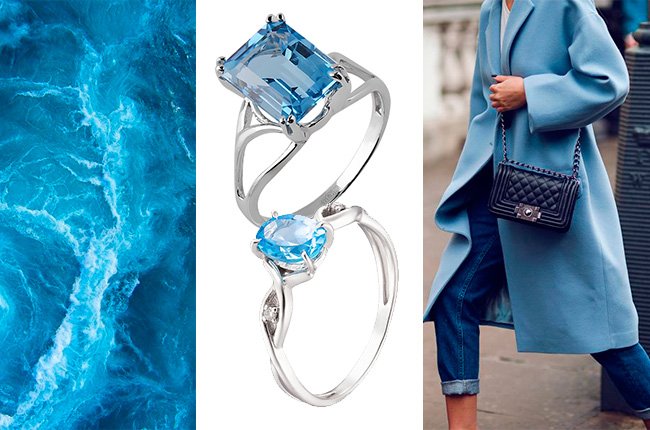 серебряные кольца с голубым топазом