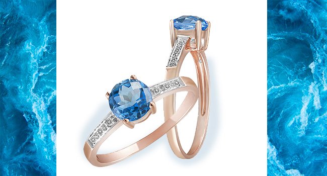 Золотые кольца з голубым топазом